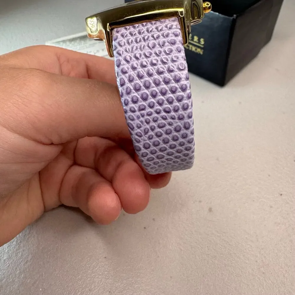 joan rivers classics purple leather cuff watch gold tone quartz box